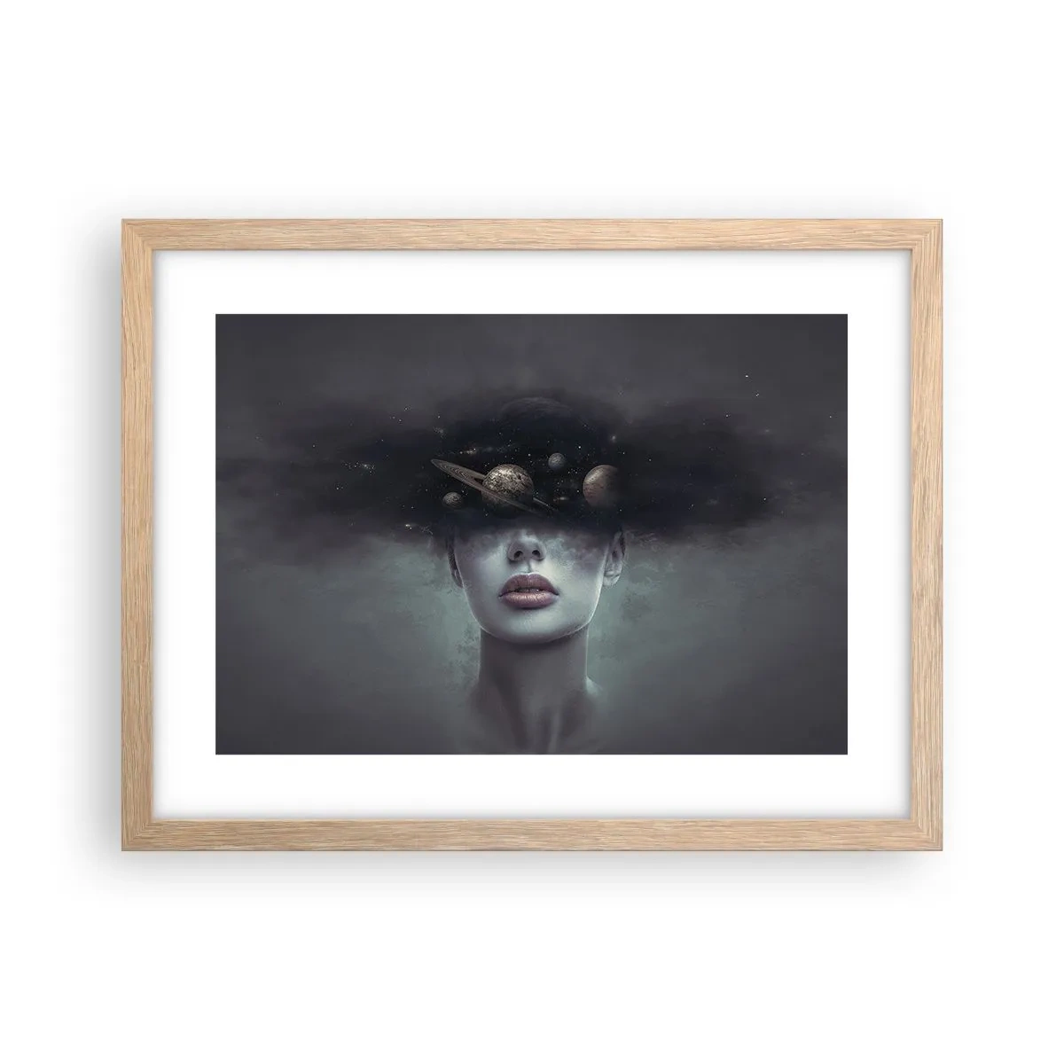 Poster in einem Rahmen aus heller Eiche - Und die Planeten spielen verrückt ... - 40x30 cm