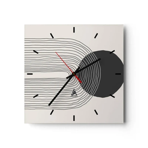 Wanduhr - Glasuhr - Abstraktes Muster mit Linien und einem schwarzen Kreis auf hellem Hintergrund - 30x30cm - Zittern und Vertrauen - Moderne Wanddekoration für Wohnzimmer und Schlafzimmer ARTTOR