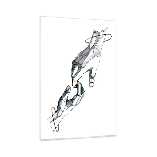 Glasbild - Bild auf glas - Künstlerische Darstellung einer Hand in minimalistischer und geometrischer Form - 80x120cm - Eine gute Geste - Moderne Wanddekoration für Wohnzimmer und Schlafzimmer ARTTOR