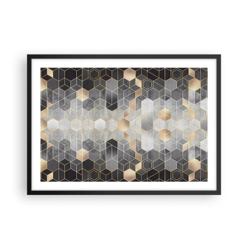 Poster in einem schwarzem Rahmen - Geometrisches Muster in goldenen Farbtönen - 70x50cm - Diamant-Komposition - Moderne Wanddekoration für Wohnzimmer und Schlafzimmer ARTTOR