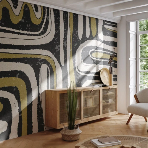 Fototapete Premium Sand - Eine schwarz-goldene Abstraktion, die an Stadtstraßen erinnert - 100x70cm - Komposition: Straßen und Gassen - Moderne Wanddekoration für Wohnzimmer und Schlafzimmer ARTTOR