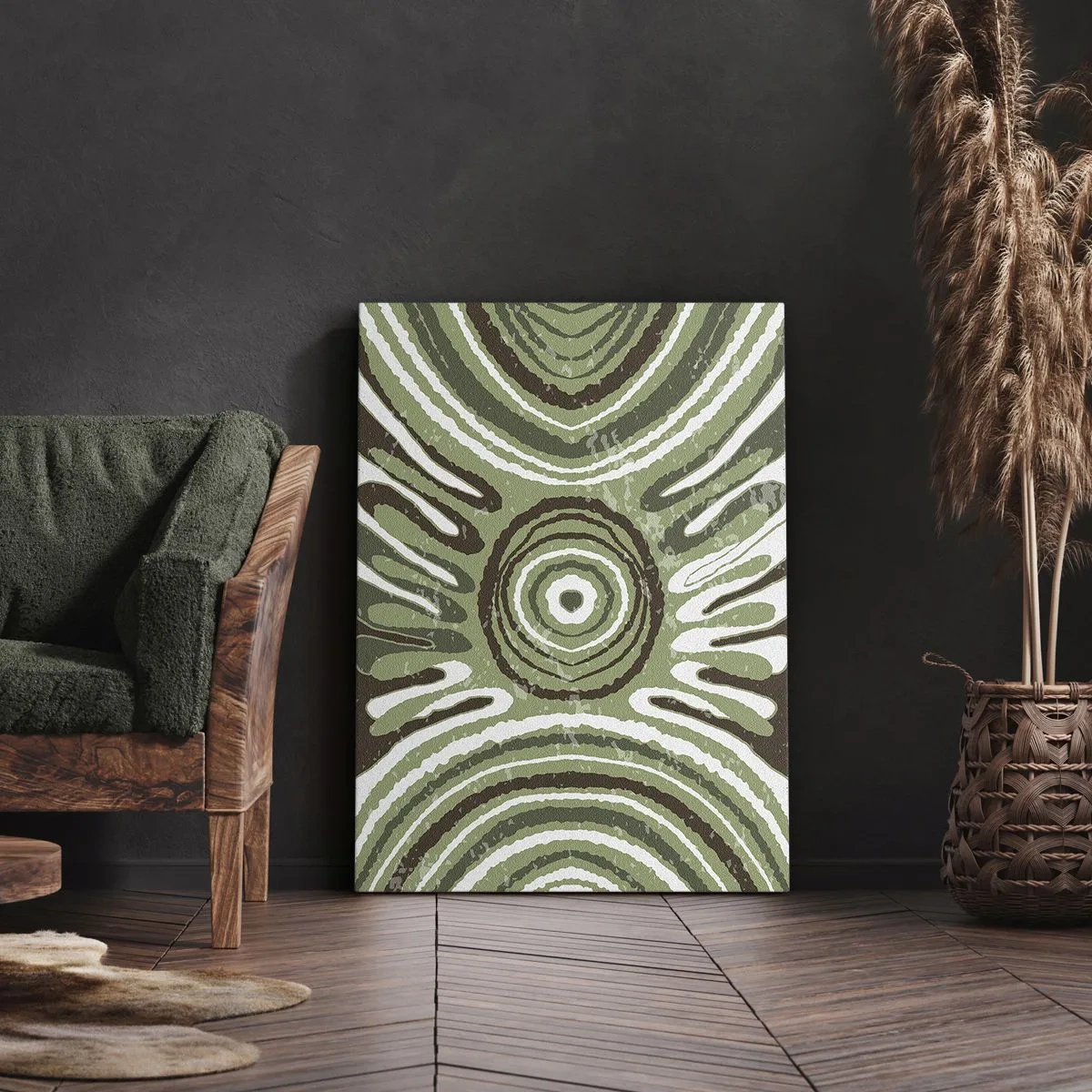 Bild auf Leinwand - Leinwandbild - Abstrakte Muster in Grün- und Brauntönen - 50x70cm - Explosion von Emotionen - Moderne Wanddekoration für Wohnzimmer und Schlafzimmer ARTTOR