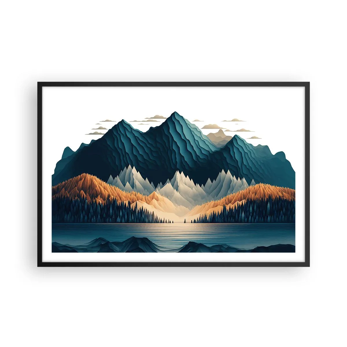 Poster in einem schwarzem Rahmen - Perfekte Berglandschaft - 91x61 cm
