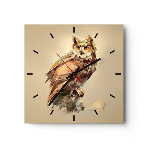 Wanduhr - Glasuhr - Die klügste Eule - bestätigt den Eichenwald - 40x40 cm