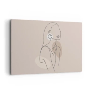 Bild auf Leinwand - Leinwandbild - Minimalistische Illustration einer Frau mit Umrissen auf beigem Hintergrund - 100x70cm - Mädchenhafte Ikone - Moderne Wanddekoration für Wohnzimmer und Schlafzimmer ARTTOR