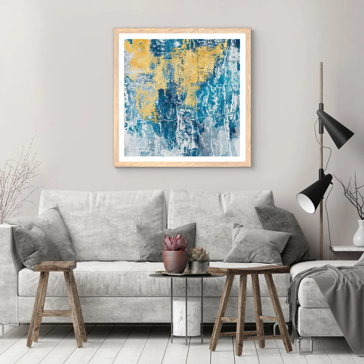Poster in einem Rahmen aus heller Eiche - Abstraktion voller Wetter - 40x40 cm