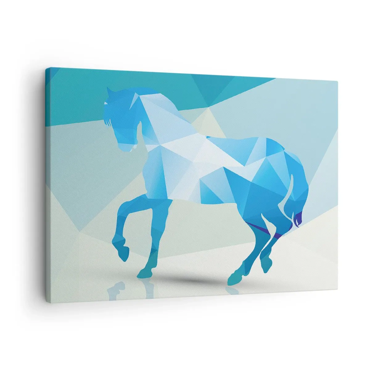 Bild auf Leinwand - Leinwandbild - Geometrische Silhouette eines Pferdes in Blautönen - 70x50cm - Geometrisches Pferd in Türkis - Moderne Wanddekoration für Wohnzimmer und Schlafzimmer ARTTOR