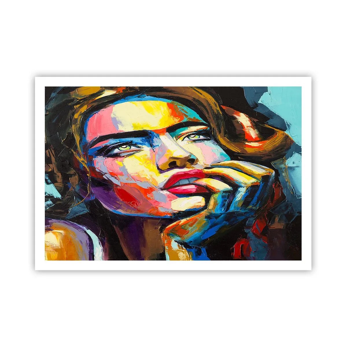 Poster - Farbenfrohes Frauenporträt im expressionistischen Stil - 100x70cm - Träume fliegen am Himmel wie Vögel - Moderne Wanddekoration für Wohnzimmer und Schlafzimmer ARTTOR