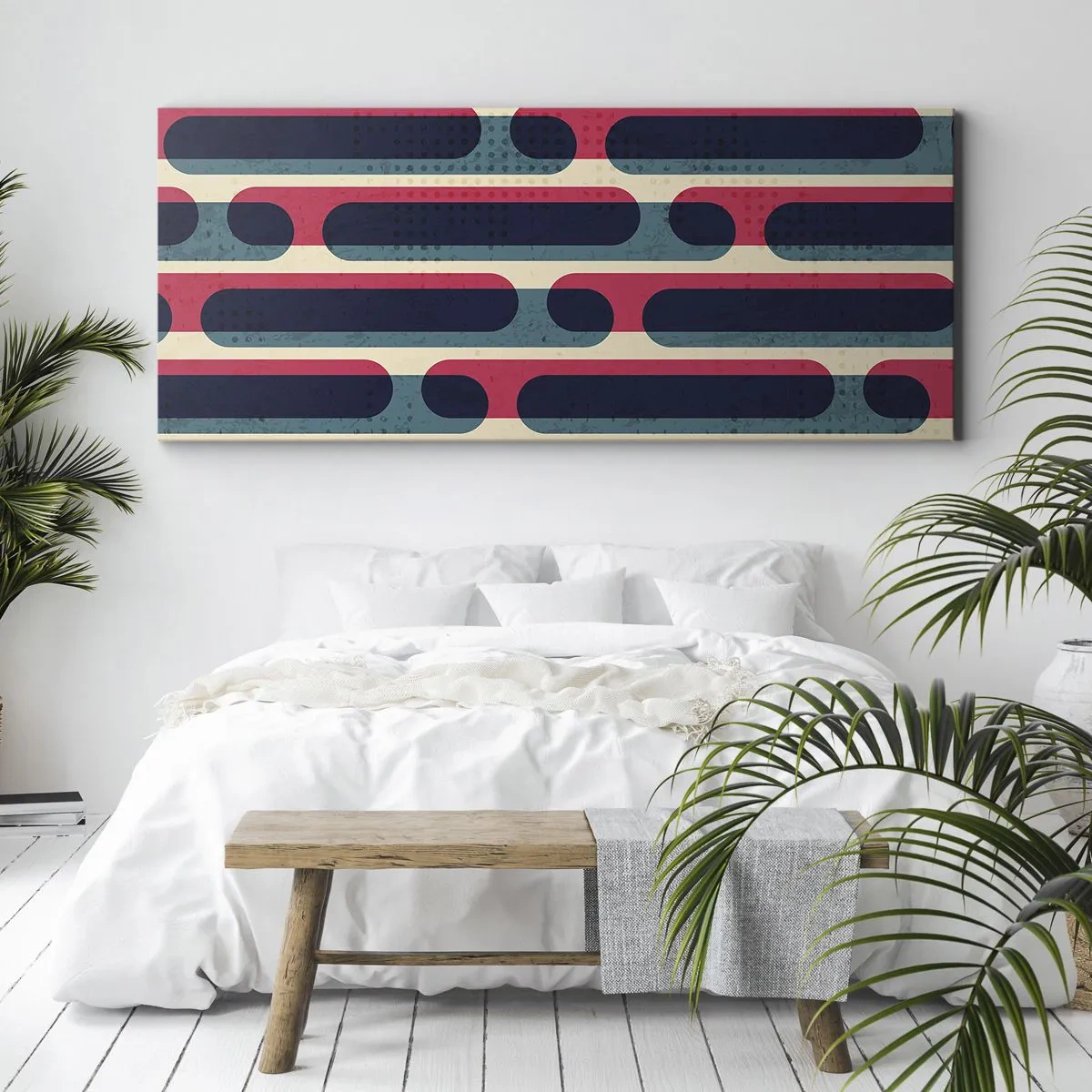 Bild auf Leinwand - Leinwandbild - Geometrisches Retro-Muster mit Pastellfarben - 120x50cm - In die Tiefe und vorwärts - Moderne Wanddekoration für Wohnzimmer und Schlafzimmer ARTTOR