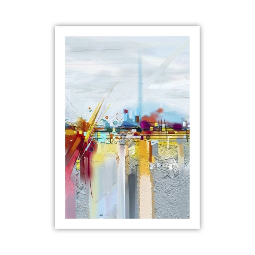 Poster - Farbenfrohes abstraktes Stadtpanorama - 50x70cm - Freudenbrücke über den Fluss des Lebens - Moderne Wanddekoration für Wohnzimmer und Schlafzimmer ARTTOR