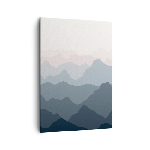Bild auf Leinwand - Leinwandbild - Dezente Bergschichten in Grau- und Blautönen - 50x70cm - Wellen der Berge - Moderne Wanddekoration für Wohnzimmer und Schlafzimmer ARTTOR