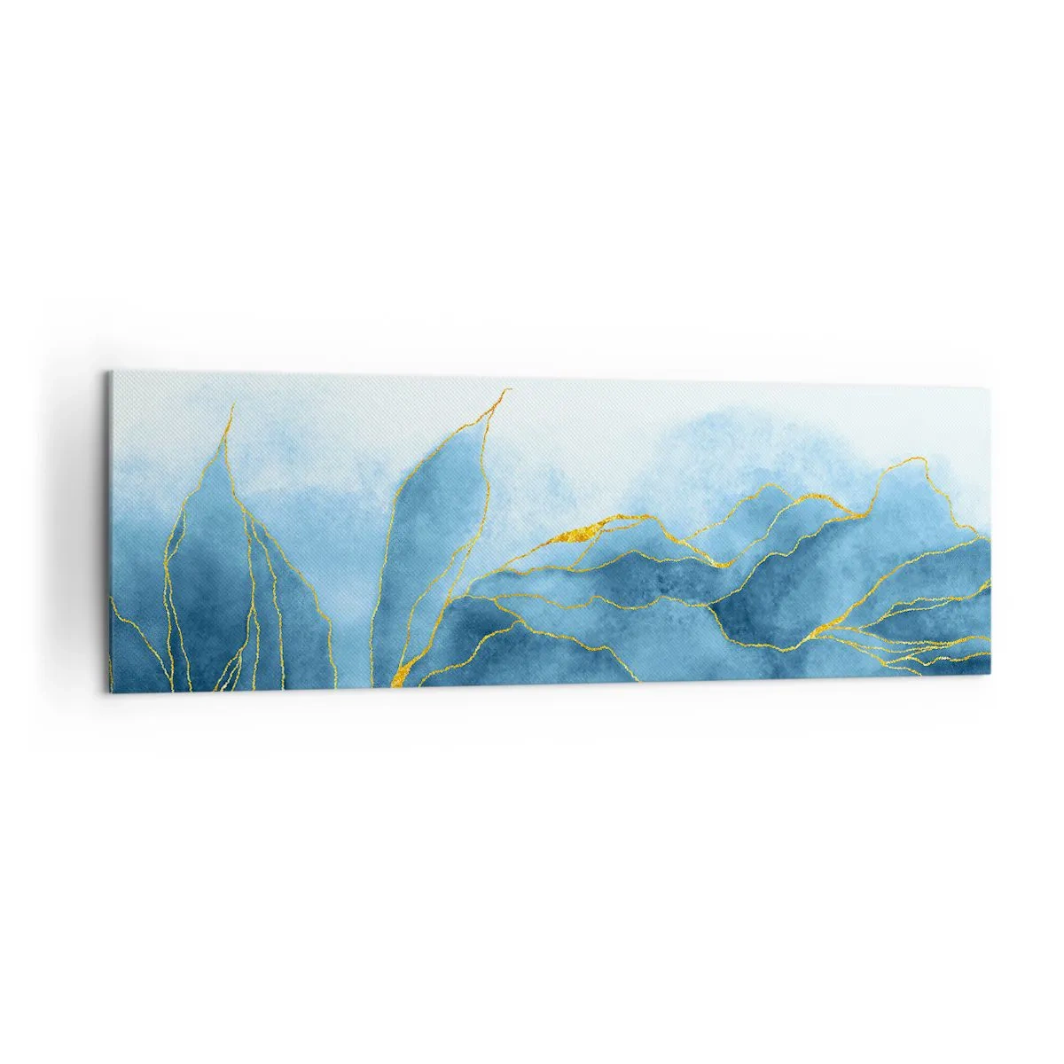 Bild auf Leinwand - Leinwandbild - Abstrakte Wellen in Blautönen mit goldenen Akzenten - 160x50cm - Blau im Gold - Moderne Wanddekoration für Wohnzimmer und Schlafzimmer ARTTOR