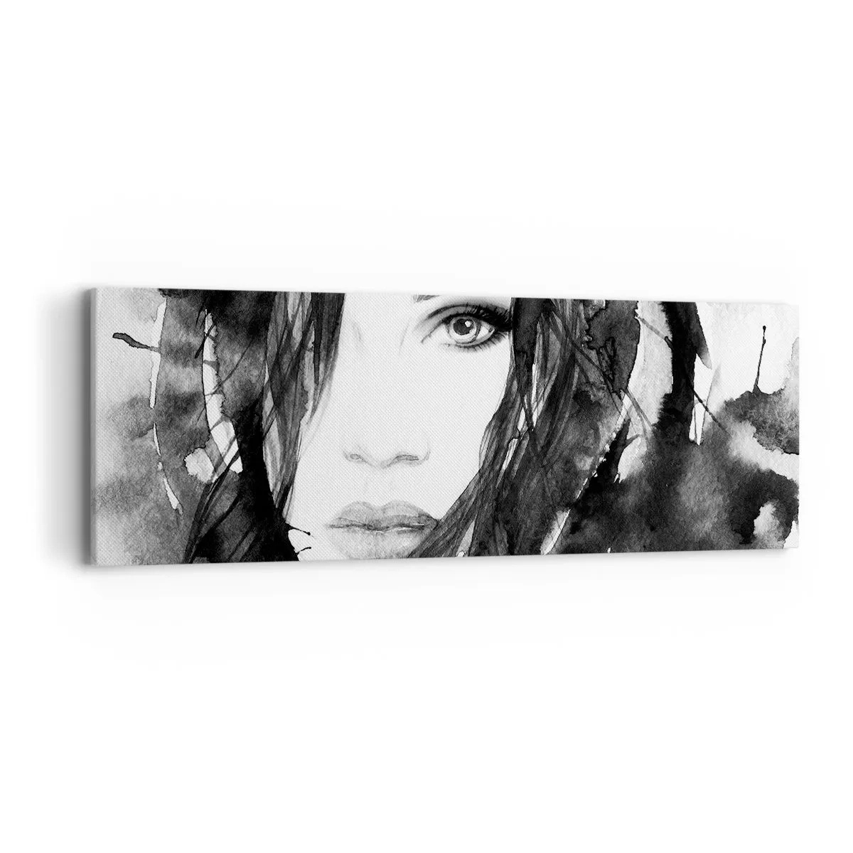 Bild auf Leinwand - Leinwandbild - Porträt einer Dame in Schwarzweiß - 90x30 cm