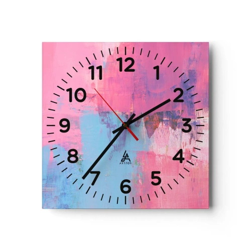 Wanduhr - Glasuhr - Rosa, Blau und eine Prise Licht - 40x40 cm