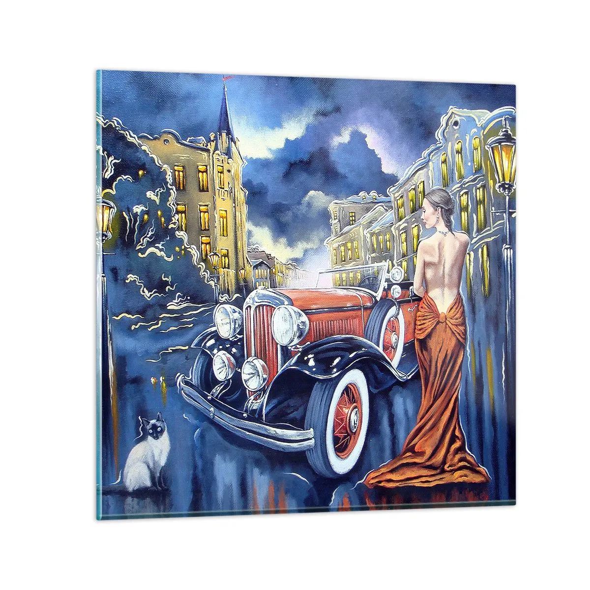 Glasbild - Bild auf glas - Nocturne in Blau und Koralle - 70x70 cm