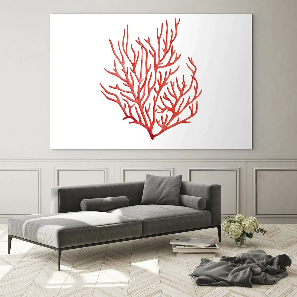 Glasbild - Bild auf glas - Rote Koralle mit filigraner Struktur auf weißem Untergrund - 70x50cm - Korallenfiligran - Moderne Wanddekoration für Wohnzimmer und Schlafzimmer ARTTOR
