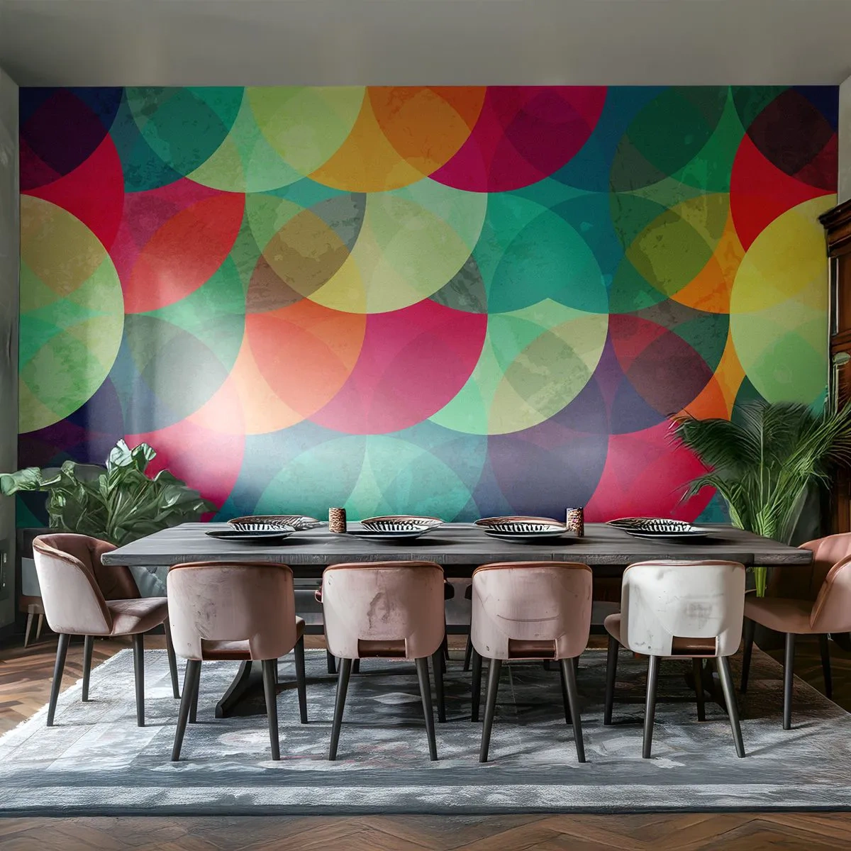Fototapete Standard Eco - Aufstieg zum Regenbogen - Abstraktion, Stück, Bunte Kreise - 400x280 cm