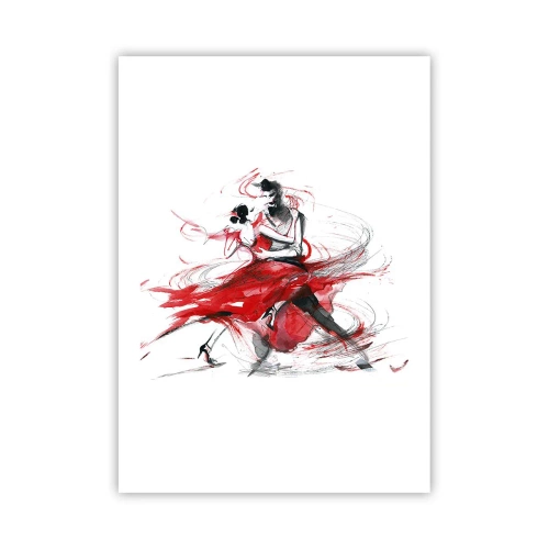 Poster - Ein Paar tanzt Tango mit dynamischen roten Akzenten - 50x70cm - Tango – der Rhythmus der Leidenschaft - Moderne Wanddekoration für Wohnzimmer und Schlafzimmer ARTTOR