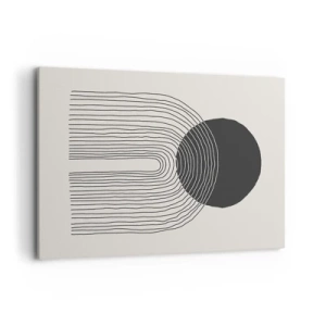 Bild auf Leinwand - Leinwandbild - Abstraktes Muster mit Linien und einem schwarzen Kreis auf hellem Hintergrund - 100x70cm - Zittern und Vertrauen - Moderne Wanddekoration für Wohnzimmer und Schlafzimmer ARTTOR