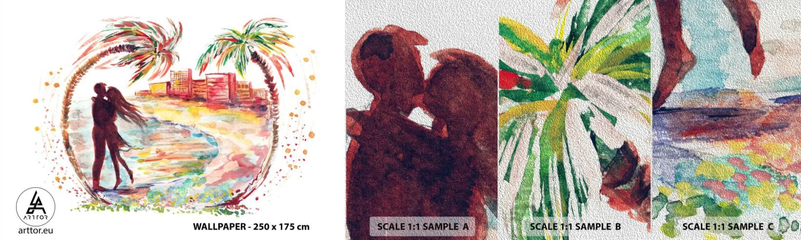 Fototapeten Muster Premium Sand - Romantischer Urlaub - Menschen, Kokusnuss-Palme, Strand - 100x30 cm