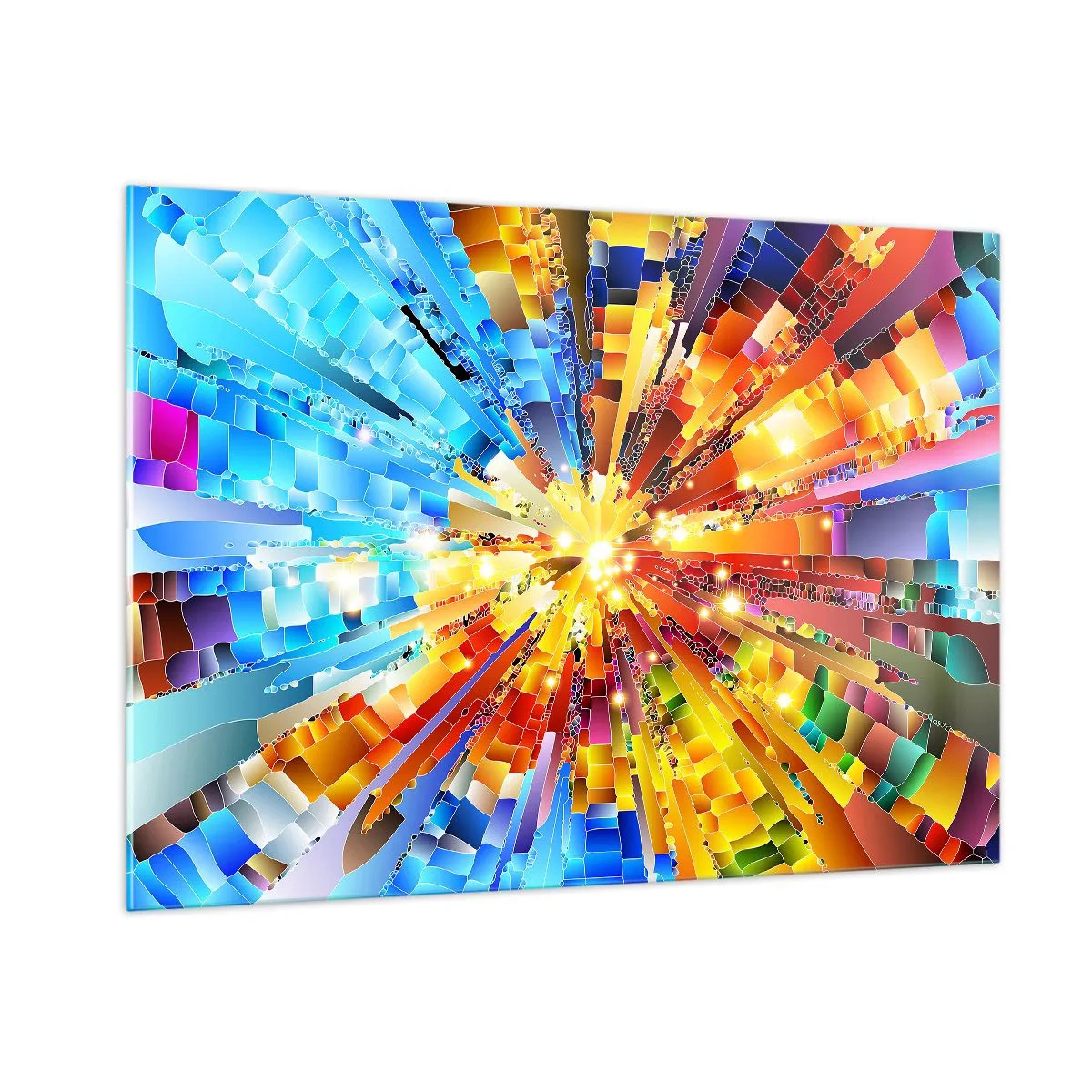 Glasbild - Bild auf glas - Eine abstrakte Farbexplosion in einer dynamischen, geometrischen Komposition. - 100x70cm - In Medienauflösung - Moderne Wanddekoration für Wohnzimmer und Schlafzimmer ARTTOR