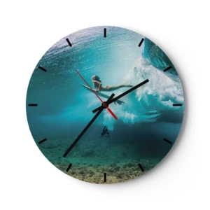 Wanduhr - Glasuhr - Ein Surfer reitet eine Welle im kristallklaren Wasser - 30x30cm - Unterwasserwelt - Moderne Wanddekoration für Wohnzimmer, Küche und Schlafzimmer ARTTOR