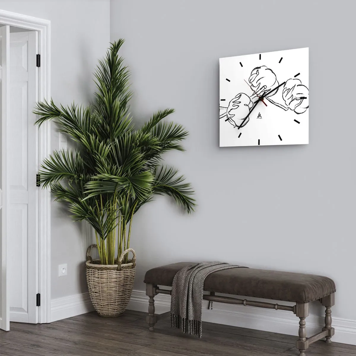 Wanduhr - Glasuhr - Baumwolldaunen - 40x40 cm