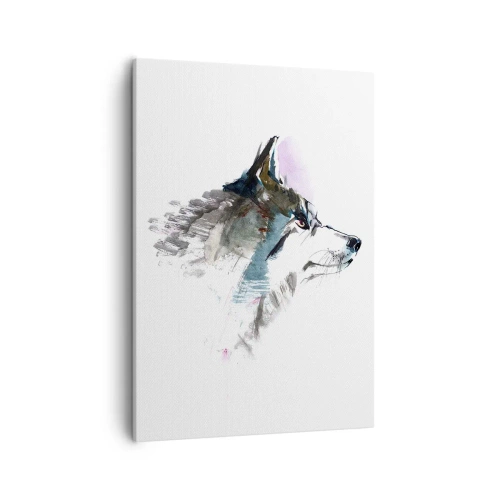 Bild auf Leinwand - Leinwandbild - Aquarellwolf im minimalistischen Stil - 50x70cm - Vom Teufel sprechen - Moderne Wanddekoration für Wohnzimmer und Schlafzimmer ARTTOR