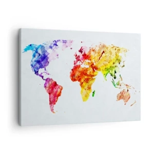Bild auf Leinwand - Leinwandbild - Bunte Aquarell-Weltkarte - 70x50cm - Alle Farben der Welt - Moderne Wanddekoration für Wohnzimmer und Schlafzimmer ARTTOR