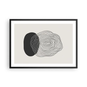 Poster in einem schwarzem Rahmen - Abstraktes Muster mit Linien und Formen in Schwarz und Weiß - 70x50cm - Dauer und Schwingung - Moderne Wanddekoration für Wohnzimmer und Schlafzimmer ARTTOR