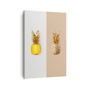 Bild auf Leinwand - Leinwandbild - Eine halbe frische, goldene Ananas auf kontrastierendem Hintergrund - 70x100cm - Ananas für uns - Moderne Wanddekoration für Wohnzimmer und Schlafzimmer ARTTOR