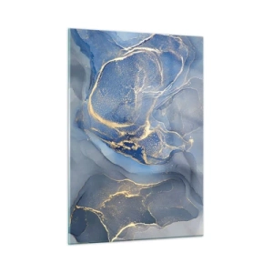 Glasbild - Bild auf glas - Eine abstrakte Komposition in Marineblau- und Goldtönen - 50x70cm - Goldstaub - Moderne Wanddekoration für Wohnzimmer und Schlafzimmer ARTTOR