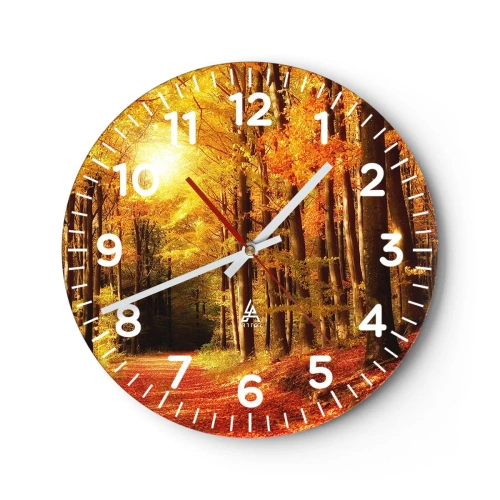 Wanduhr - Glasuhr - Goldener Herbst auf einer Forststraße - 40x40 cm