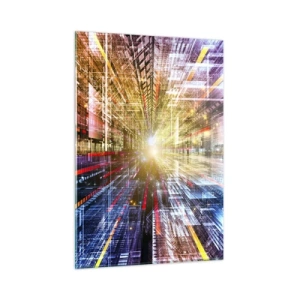 Glasbild - Bild auf glas - Abstrakte Vision mit farbigen Linien und Licht - 50x70cm - Leuchtender Korridor - Moderne Wanddekoration für Wohnzimmer und Schlafzimmer ARTTOR