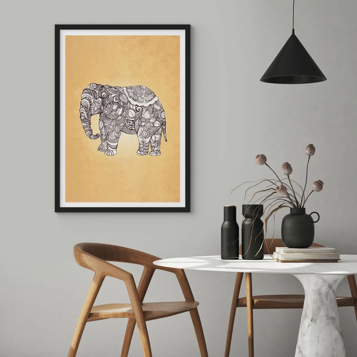 Poster in einem schwarzem Rahmen - Elefant verhüllte sich - 40x50 cm