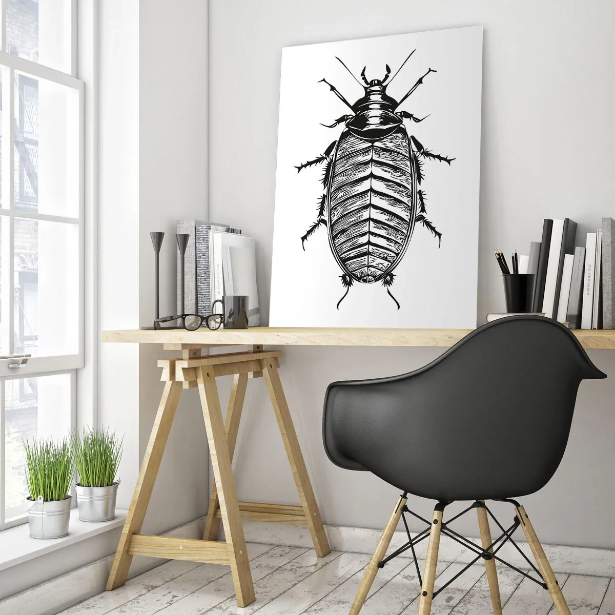 Glasbild - Bild auf glas - Grafik eines schwarz-weißen Insekts auf weißem Hintergrund - 80x120cm - Was für ein Exemplar! - Moderne Wanddekoration für Wohnzimmer und Schlafzimmer ARTTOR