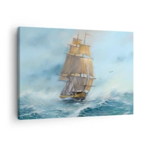 Bild auf Leinwand - Leinwandbild - Ein Segelschiff auf stürmischer See - 70x50cm - Über die Wellen gleiten - Moderne Wanddekoration für Wohnzimmer und Schlafzimmer ARTTOR