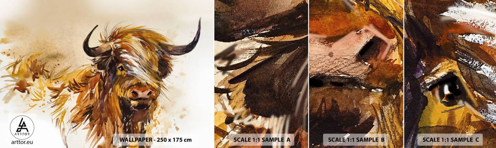 Fototapetenmuster Standard Eco - Stolz des Jägers - Tiere, Abstraktion, Schottischer Büffel - 100x30 cm