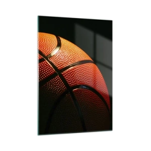 Glasbild - Bild auf glas - Orangefarbener Basketball auf dunklem Hintergrund - 50x70cm - Schön wie ein Planet - Moderne Wanddekoration für Wohnzimmer und Schlafzimmer ARTTOR