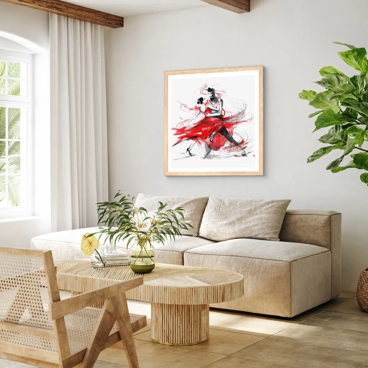 Poster in einem Rahmen aus heller Eiche - Tango – der Rhythmus der Leidenschaft - 30x30 cm