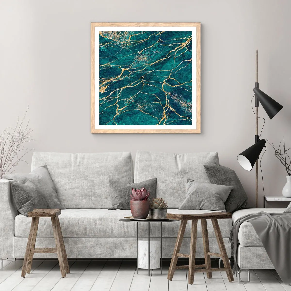 Poster in einem Rahmen aus heller Eiche - Goldmine - 50x50 cm