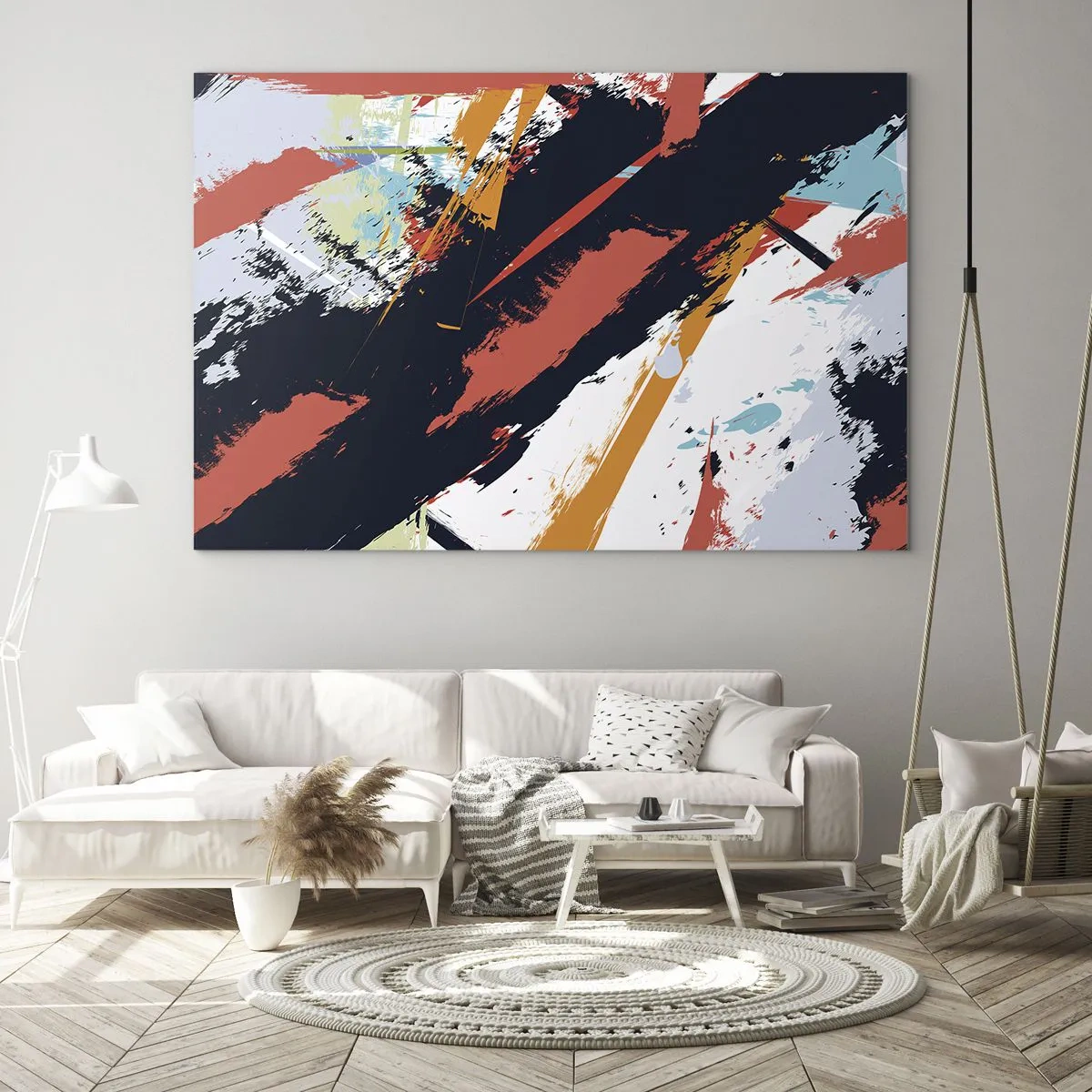 Glasbild - Bild auf glas - Abstrakte Pinselstriche in intensiven Farben - 120x80cm - Dynamische Komposition - Moderne Wanddekoration für Wohnzimmer und Schlafzimmer ARTTOR