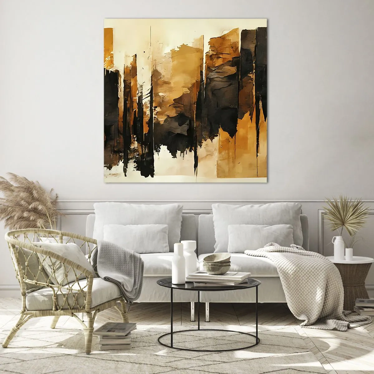 Glasbild - Bild auf glas - Harmonie von Schwarz und Gold - 60x60 cm