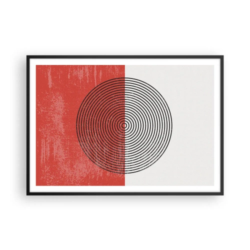 Poster in einem schwarzem Rahmen - Geometrisches Muster mit konzentrischen Kreisen auf rot-weißem Hintergrund - 100x70cm - Auf den Punkt gebracht - Moderne Wanddekoration für Wohnzimmer und Schlafzimmer ARTTOR