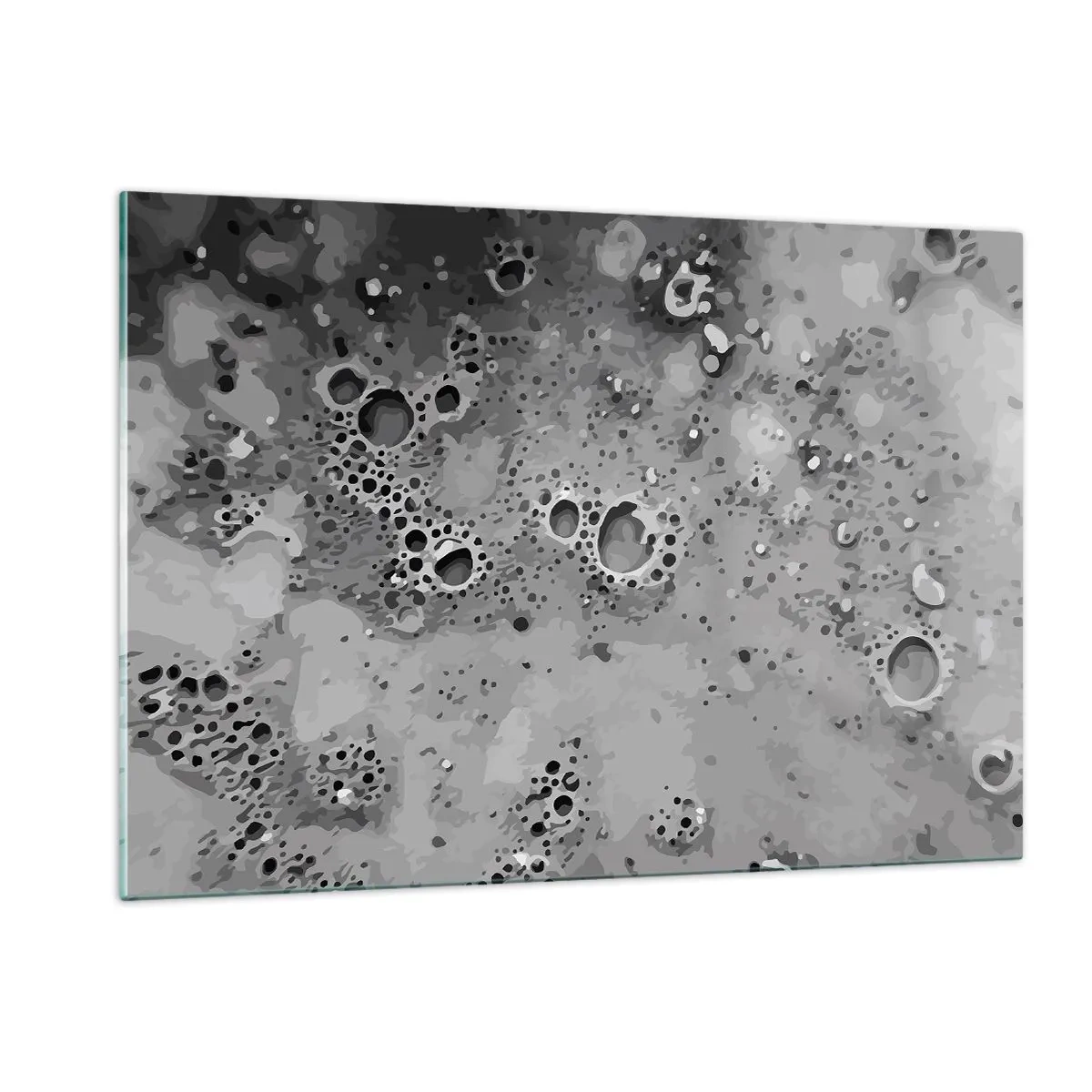 Glasbild - Bild auf glas - Ein abstraktes Muster in Grautönen, das der Oberfläche des Mondes ähnelt. - 120x80cm - Wie eine Mondlandschaft - Moderne Wanddekoration für Wohnzimmer und Schlafzimmer ARTTOR