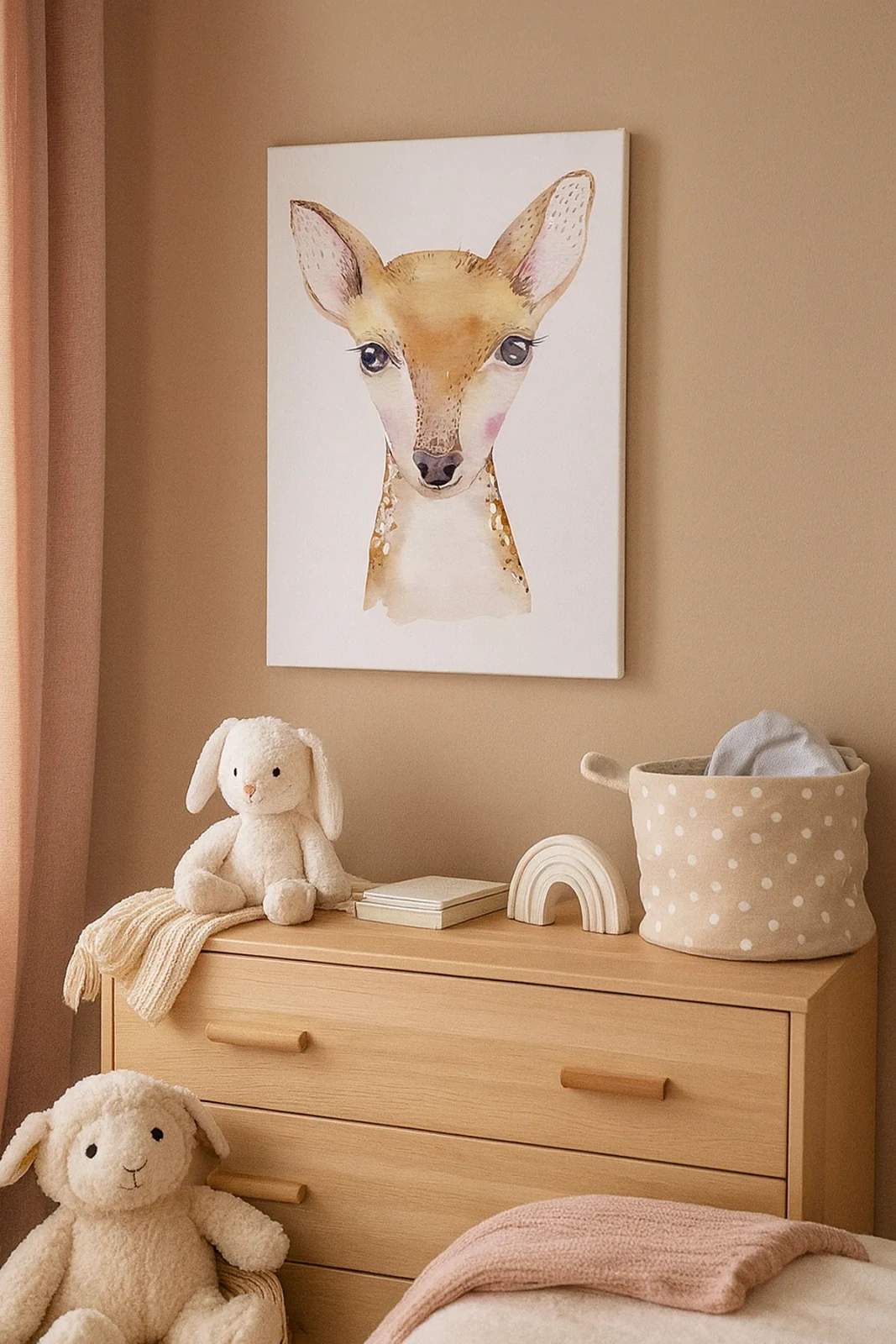 Bild auf Leinwand - Leinwandbild - Aquarellporträt eines jungen Rehs auf weißem Hintergrund - 50x70cm - Die Natur der Unschuld - Moderne Wanddekoration für Wohnzimmer und Schlafzimmer ARTTOR