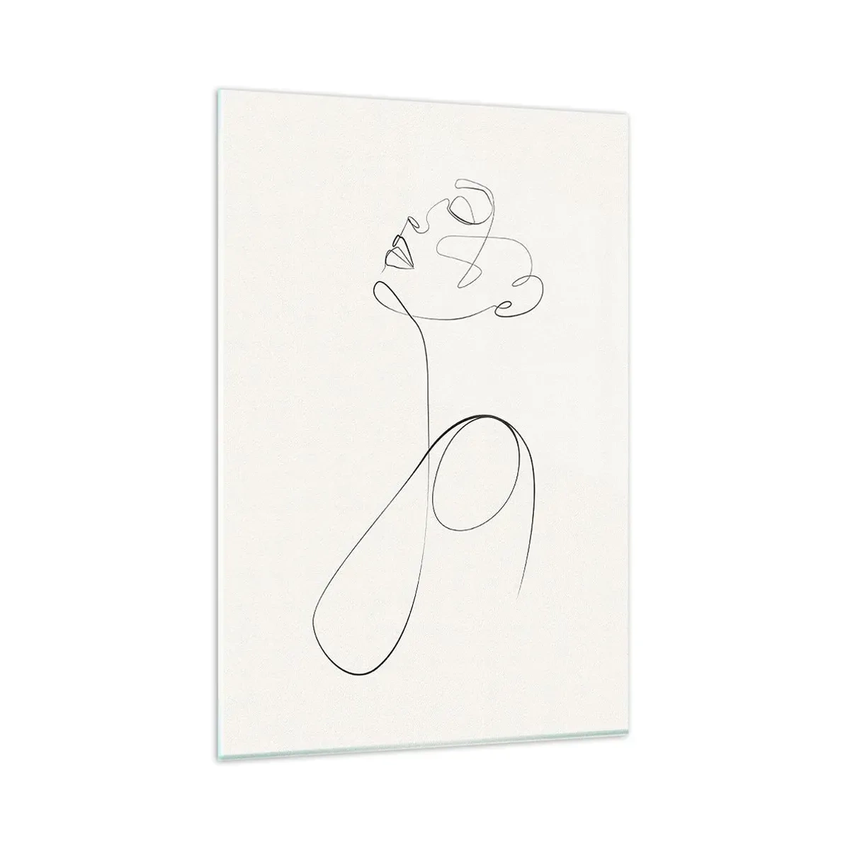Glasbild - Bild auf glas - Minimalistische Strichzeichnung Gesichtsskizze auf weißem Hintergrund - 80x120cm - Versunken in Träumen - Moderne Wanddekoration für Wohnzimmer und Schlafzimmer ARTTOR