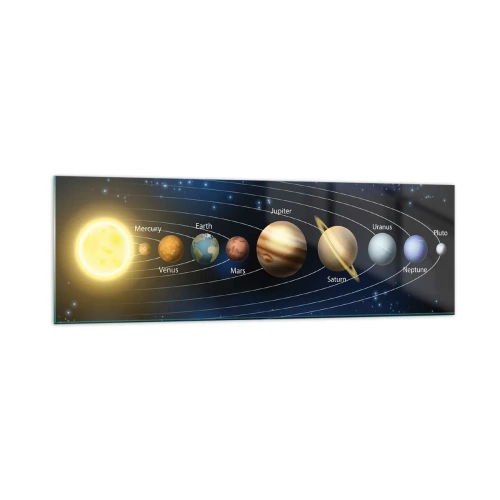 Glasbild - Bild auf glas - Diagramm des Sonnensystems mit Planeten und Sonne - 160x50cm - Einer von zehn - Moderne Wanddekoration für Wohnzimmer und Schlafzimmer ARTTOR
