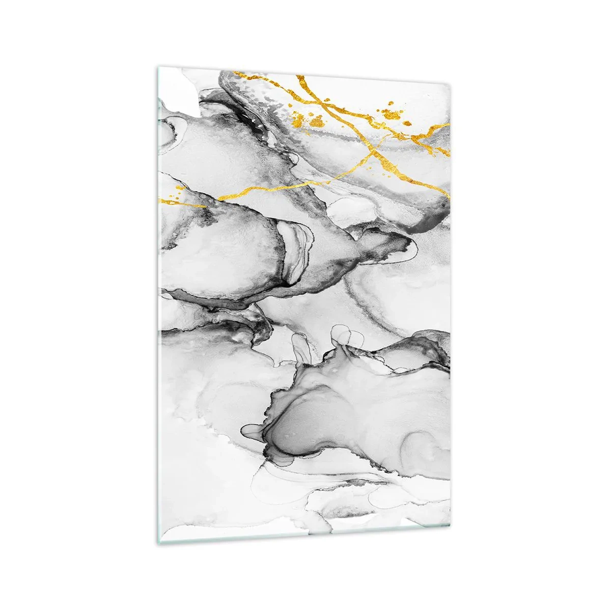 Glasbild - Bild auf glas - Abstrakte schwarz-weiße Muster mit goldenen Akzenten - 70x100cm - Komposition mit Goldmotiv - Moderne Wanddekoration für Wohnzimmer und Schlafzimmer ARTTOR