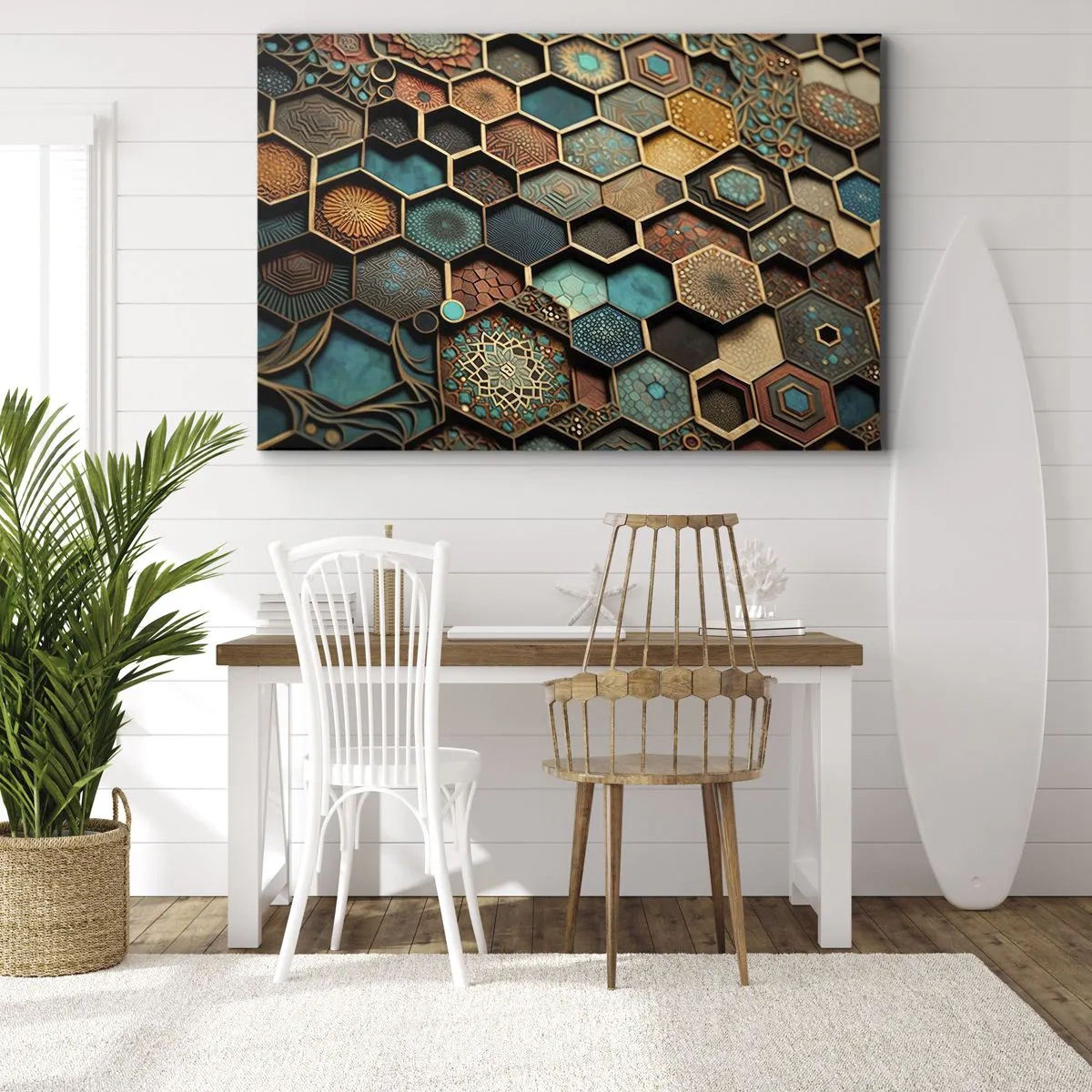 Bild auf Leinwand - Leinwandbild - Bunte Ornamente in sechseckigen Mustern - 70x50cm - Arabische Ornamente – Variation - Moderne Wanddekoration für Wohnzimmer und Schlafzimmer ARTTOR